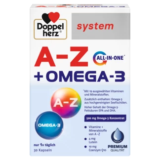 Abbildung der Produktverpackung Doppelherz system A-Z + OMEGA-3 Frontansicht